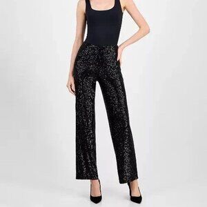 New Anne Klein Womens Size XL Black Sequined Wide Leg Pants Cocktail Party